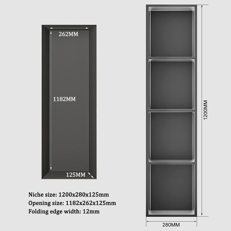 Nicchia da Parete in Acciaio Inossidabile, Nicchia Doccia Incassata con Luce LED, Mensola Organizer Impermeabile per Bagno, Nero 120x28