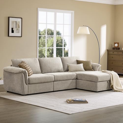 Image of CHITA Extra Large Sectional Couches for Living Room, Cloud Modular Sectional Sofa with Chaise, Ottoman with Storage, 3 Seater L Shaped Couch, Chenille in Taupe