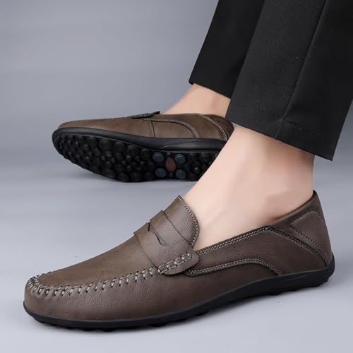 Mocasines de cuero retro para hombre con diseño liso e impermeable en gris 2