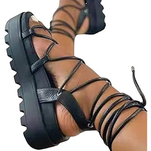 MIAOZHANG Women's Sandal Summer Ladies Platform Wedge Cross Tied Casual Sandals Sexy Lady Ankle Wrap Lace Up Footwear Beach Shoes Cover