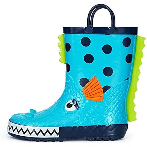 K KomForme Kids Rain Boots, Girl Animal Printed Rubber Boots with Easy on Handles Crocodile Size: 13 Little Kid Cover