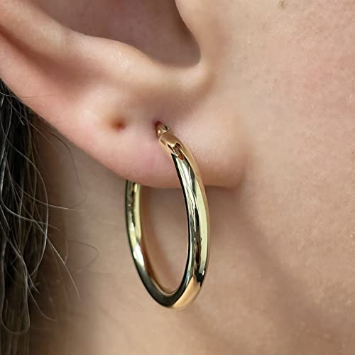 Image of Italian 14k Yellow Gold High Polished Round Hoop Earrings