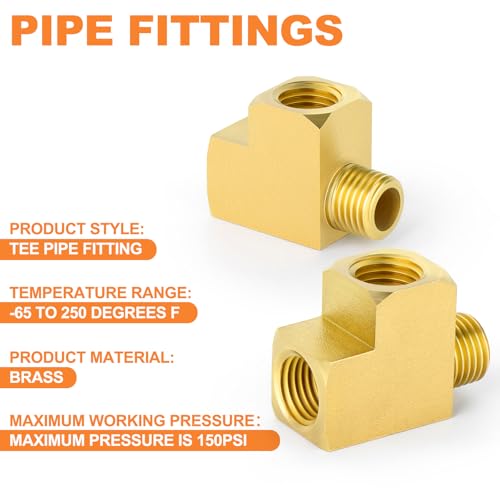 Image of GASHER 5Pcs Brass Tee Fitting, 1 /8 inch FNPT x 1 /8 inch FNPTx 1 /8 inch MNPT Pipe Fittings, Male Run Tee