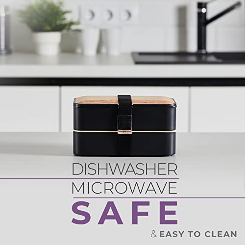 Premium Bento Lunch Box In 8 Modern Colors, 2 Compartments, Leak-Proof, Includes Sauce Container, Divider, Cutlery & Chopsticks, 40Oz Japanese Bento Box For Adults & Kids, Microwave-& Dishwasher-Safe #TOP2