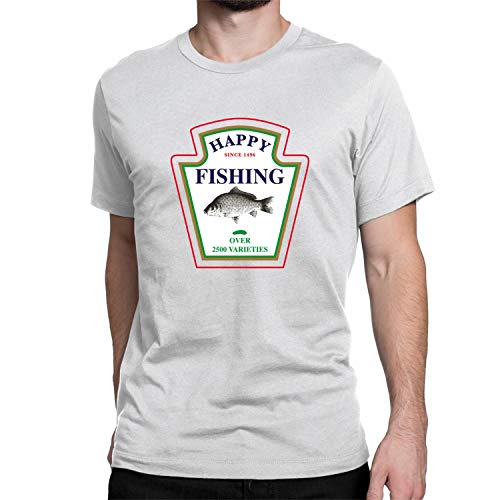 T-shirt Happy Fishing de coton blanc XXL imprimé Art_006