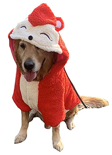 MaruPetペット犬服 冬用 柴犬 秋田犬 中型 大型犬用 綿服 スウェット 帽子付き 犬洋服 保温 お出掛け用 二脚