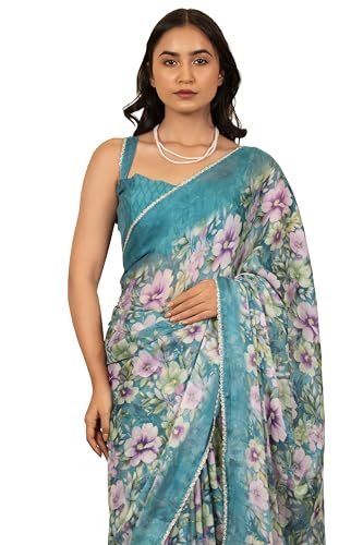 Image of MIRCHI FASHION Women Saree Floral Print Chiffon | Lightweight Festive Occasion Sari for Farewell and Functions with Unstitched Blouse Piece