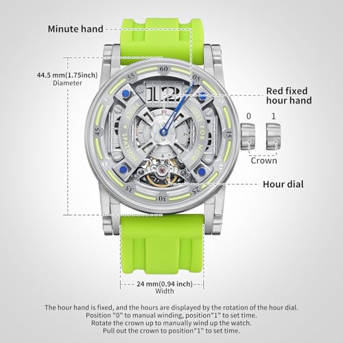 FEICE FM501 Automatic Mechanical Watch Skeleton Watch Titanium Steel 50M Waterproof Mens Wristwatch Luminous Analog Watches Silicone Strap