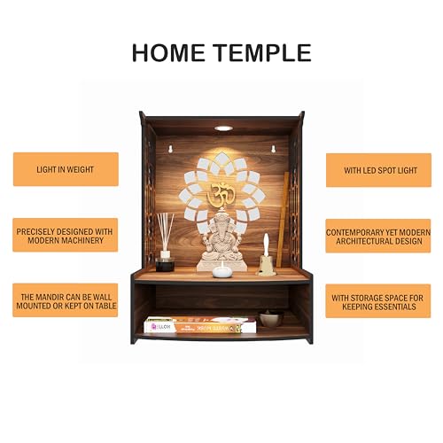 Image of Rellon Industries Temple for Home, Mandir for Home for Pooja Mandir for Home Beautiful Wooden Temple for Home Pooja Stand for Home and Office with LED Spot Light mandir (A3)