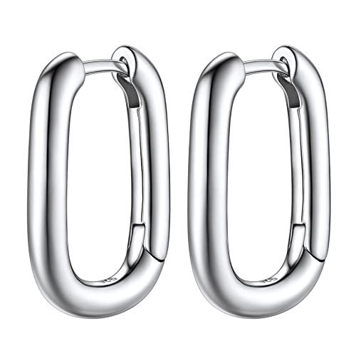 Bestyle Ohrringe für Damen 925 Sterling Silber Eckige Creolen Wasserfeste Rechteckige Hoops Minimalistischer Ohrschmuck Cover