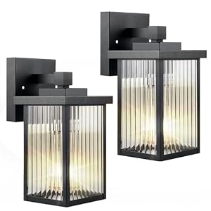 2 Pack Matte Black Porch Light, Rust-Resistant Outdoor Wall Light | Corrosion-Resistant Metal, Textured Glass Cuts Glare, Easy DIY Install on Porch, Garage