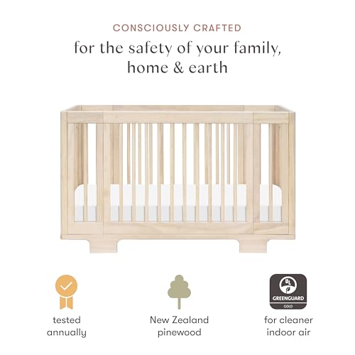 Image of Babyletto Yuzu Convertible All-Stages Bassinet, Midi, Full-Size Crib in Washed Natural, Greenguard Gold Certified, Portable & Adjustable with Conversion Kits and Pads Included