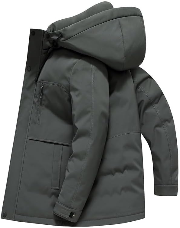 Mens Winter Thick Down Jacket Business Casual Puffer Jackets Coat with Detachable Hood for Commuting