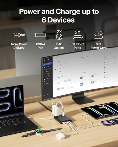 Belkin Charging Station Power Strip 3 USB-C Charger 2 AC 1 USB-A 140W GaN - image 2