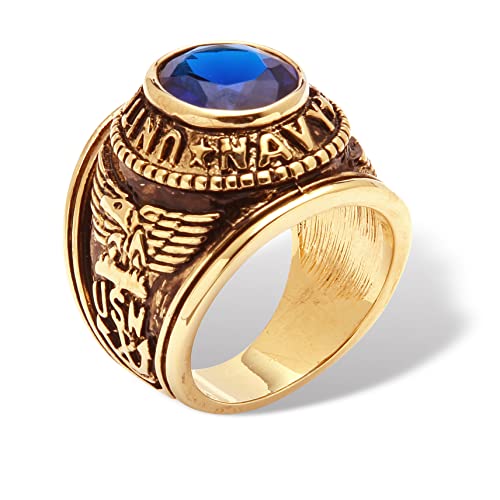 Palmbeach Jewelry Men's 14K Yellow Gold Plated Antiqued Oval Cut Simulated Red Ruby Or Simulated Blue Sapphire Military Ring Size 10 #TOP1
