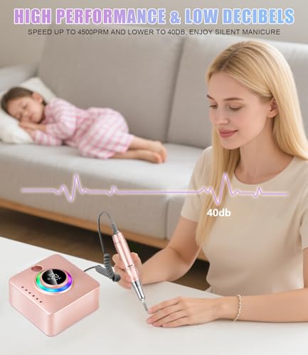 Uihol Fresa Per Unghie, 45,000RPM Professionale Lima Elettrica Per Unghie, Touchscreen, Con Punta In Ceramica Kit Unghie, Salone Manicure Set E Pedicure Elettrico Per Semipermanente Gel - 4