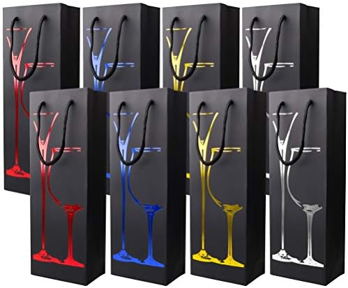 pengxiaomei 8 pcs Wine Gift Bags, Premium Wine Champagne Paper Black Cardboard Stylish Holographic Wine Bag with Strong Rope Handles for Wine Gifts
