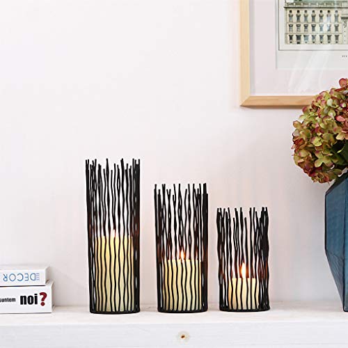 GKanMore Pillar Candle Holder Metal Willow Candle Holder Tray Desk Candle Holder for Home Wedding Party Christmas Festival Decorations (Black, Medium)