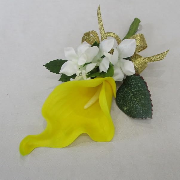 Amazon｜ウエディングブーケ/ブライダル/造花 黄色のカラーブートニア