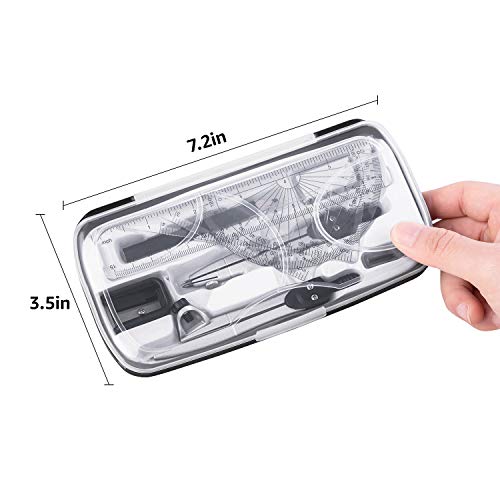 Miniatura 4 de Amazon Basics Kit para matemáticas de 10 piezas, con compases, lápiz de grafito, goma de borrar, sacapuntas, transportador, triángulo, regla y estuche
