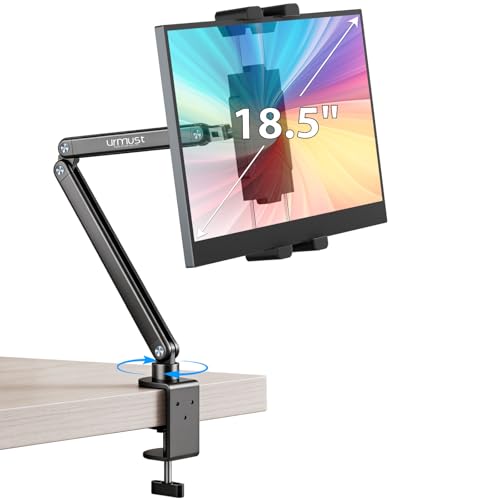 Urmust Portable Monitor Stand 15.6 iPad Stand for Desk & Bed Portable Monitor Holder up to 18.5 Adjustable Desktop Tablet Arm Mount Apple iPad Holder for Desk for 4.7-12.9 iPad Pro/Air/Mini