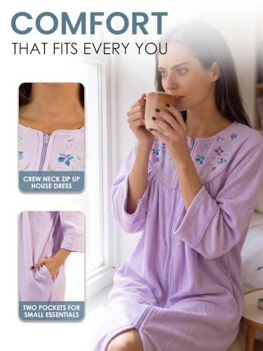 Image of Casual Nights - Jacquard Fleece zip up robes for women | women's house coats with pockets | Duster For Ladies