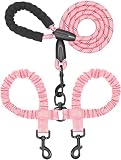iYoShop Dual Dog Leash - 360° Swivel, No Tangle Walking Leash with Shock Absorbing Bungee for Two Dogs (Large, 25-150 lbs, Baby Pink)