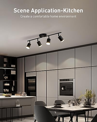 Bojim Flexible Led Track Lighting, 4-Light Black Track Lighting Fixtures Ceiling, Ceiling Spotlight with Foldable Light Arms for Kitchen, Closet, Bedroom(GU10 Socket, Bulbs Not Included)