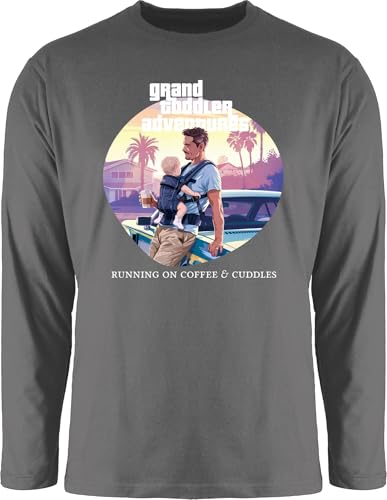 Langarmshirt Herren Langarm Shirt - Grand Toddler Adventures Running On Coffee and Cuddles I Vater Geschenke GTA I Werdender Papa Geschenk Gamer Männer I Gaming - L - Dunkelgrau