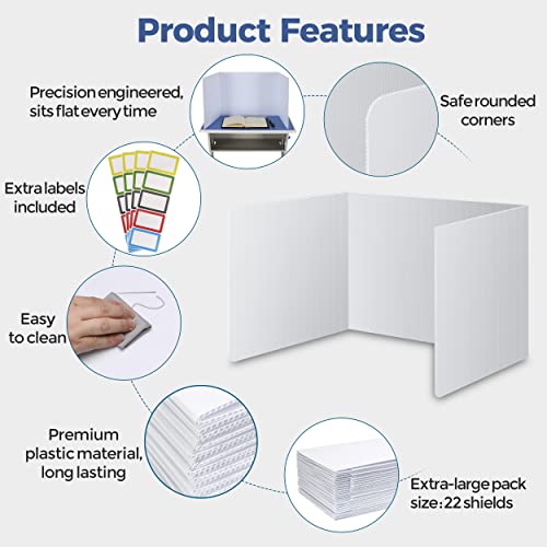 22 Pack Classroom Privacy Shields For Student Desks - Easy To Clean Plastic Sneeze Guard Folder Desk Divider Study Carrel - Classroom Materials For School Teachers - Includes Extra Labels #TOP2
