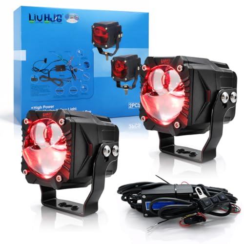Image of LIU HJG Wiring Harness 3 Lens Goriila Fog Light High Brightness Waterproof & Dustproof 120W 12V DC Power Yellow, White, & Red Devil Eye Light Reflection Universal fit All Bikes And Car Models Pack 2