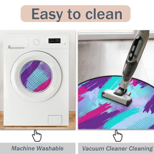 Tapis rond lavable 160 cm à imprimé abstrait avec envers antidérapant