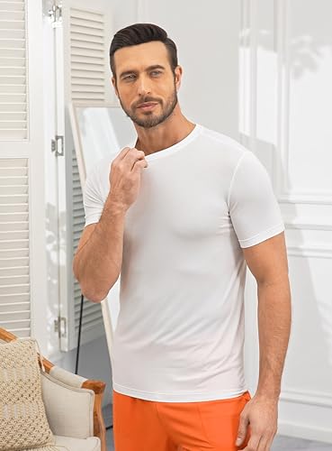 COLORFULLEAF Men's Undershirts Bamboo Rayon Short Sleeve Crewneck/V-Neck Tees Slim-fit T-Shirts 3 or 5 Pack3