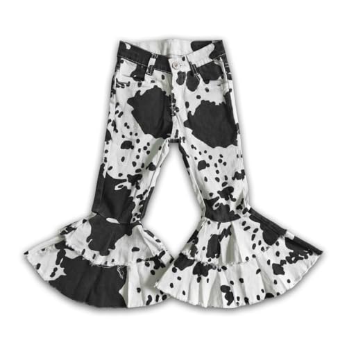 Yawoo Haan Milk Cow Print Double Ruffle Jeans White Black