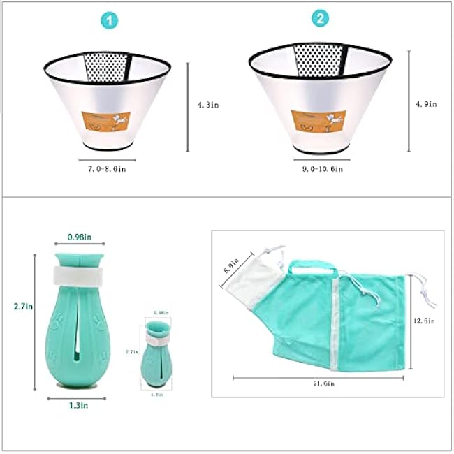 7 Pieces of Cat Bathing Supplies,Anti-Scratch Silicone Cat Shoes,Cat Claw Covers, Cat Shower Net Bag,Cat Bathing Bag,Cat Grooming Mesh Bag,Elizabethan Collar(No.3)-7YapG26p