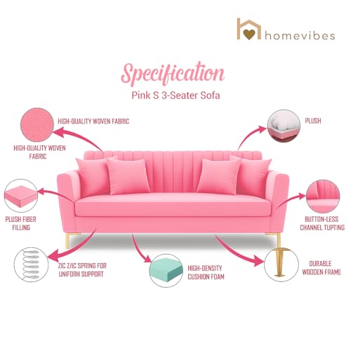 Image of 3+1+1 Seater Velum Fabric Sofa Set for Living Room, Modern Design with High Density Foam, Solid Wood Frame, Ergonomic Comfortable Seating for Home & Office (Baby Pink, 3+1+1) | Soft foam comfort, Strong wood frame