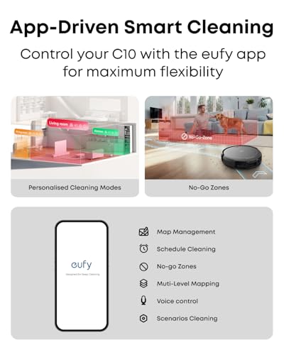 Image of eufy C10 Robot Vacuum with Self-Emptying, LiDAR Navigation | 8 Weeks Hands-Free, 2.85in Slim Design, Edge Expansion Brush for Pet Hair, Carpet Detection, Smart Mapping