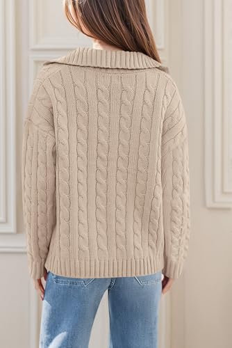 PRETTYGARDEN Fall Cable Knit Sweaters for Women 2025 Long Sleeve Loose Chunky Polo V Neck Sweater Casual Pullover Jumper Tops3