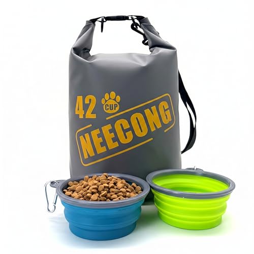 NEECONG Dog Food Travel Bag With Collapsible Travel Bowls 42 Cup Dog Food Storage System for Camping Everyday-10L Food Dry Bag