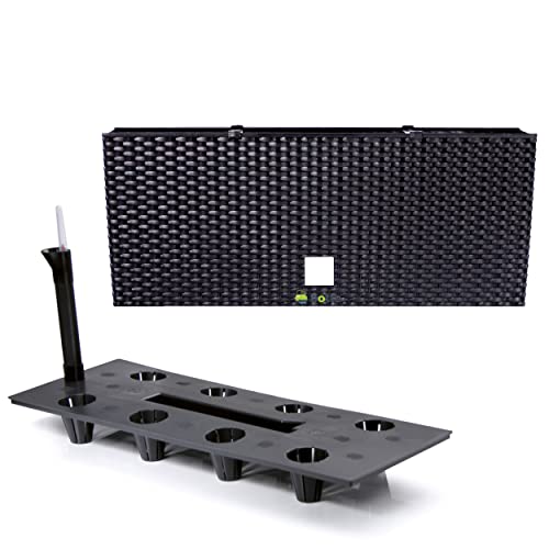 Pflanzkübel rechteckig Blumentopf Pflanzkasten 60 cm 30 L Anthrazit dunkel Grau Blumenbank in Rattan-Optik Rato Serie mit Bewässerungssystem