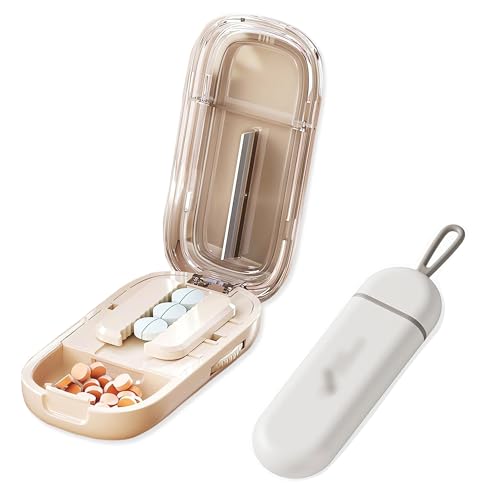 2 piezas Cortador de Pastillas, Divisor De Pastillas, Pill Cutter, con Pastillero, Cortador de Pastillas para Dividir y Transportar Medicamentos Diarios para Mascotas, Viajes