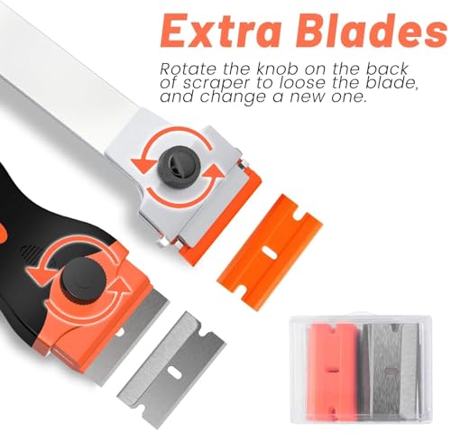 Image of DEKEones Razor Blade Scraper Tool Set, 9 Pack Razor Scraper with 30 Plastic & 30 Metal Blades, Non Scratch Plastic Scrapers Tool for Stickers Label Grout Removal