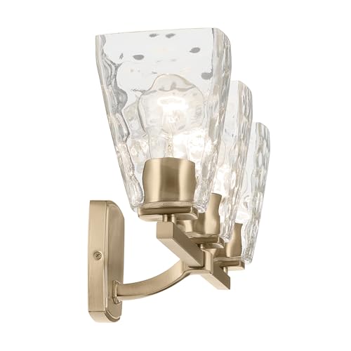 Image of Kichler Marant 21.25 inch 3-Light Bathroom Vanity Light Fixture with Clear Water Glass in Champagne Bronze for Mirror, Modern Wall Mount Over Vanity (21.25 inch W x 9.5 inch H), 55216CPZWTR
