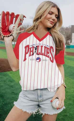 Baseball Shirt Women Striped Baseball Mom Shirts Jersey V Neck Game Day Tshirt Baseball Team Tee Tops Fans Gifts4