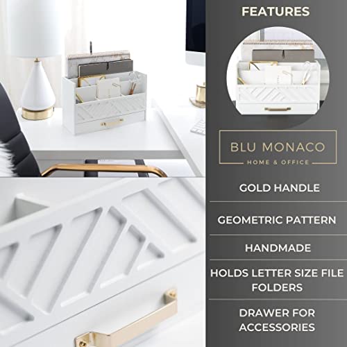 White Wooden Desk Organizer With Drawer And Gold Handle - Desk Organizers And Accessories For Office Organization And Storage - Home, Office And Classroom Desk Supplies And Organizers By Blu Monaco #TOP4