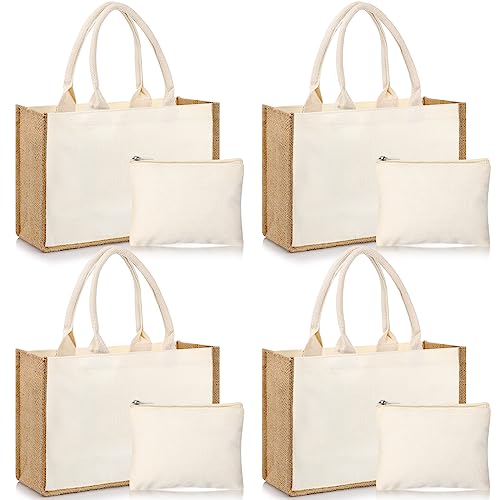 Sweetude Jute Burlap Tote Bag Set with Pouch
