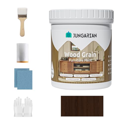 Jungarian Wood Grain Furniture Paint 10.5oz One-step No Need Prime No Need Varnish- Water-based & Low Odor - Water-based & Low Odor - Outdoor & Indoor Wood Paint for Furniture and More - Dark Oak