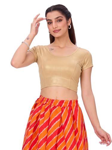 Image of Plus Size Round Neck Stretchable Shimmer Blouse Gold
