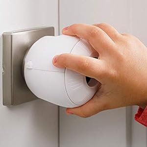 Child Safety Door Knob Cover (4 Pack) Hard-to-Remove Dual-Lock Door Handle Covers for Kids – Reusable Baby Proof Door…
