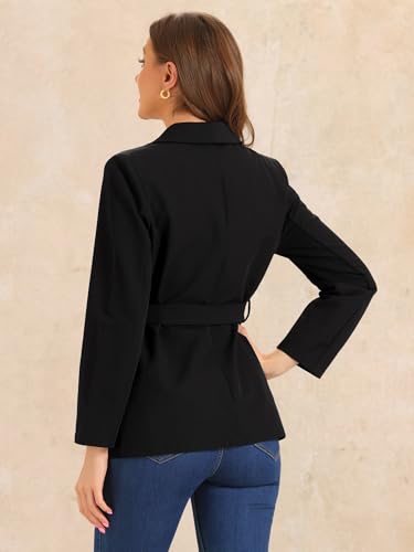 Allegra K Elegant Blazer for Women's Long Sleeve Shawl Collar Belted Button Work Suit Jackets3